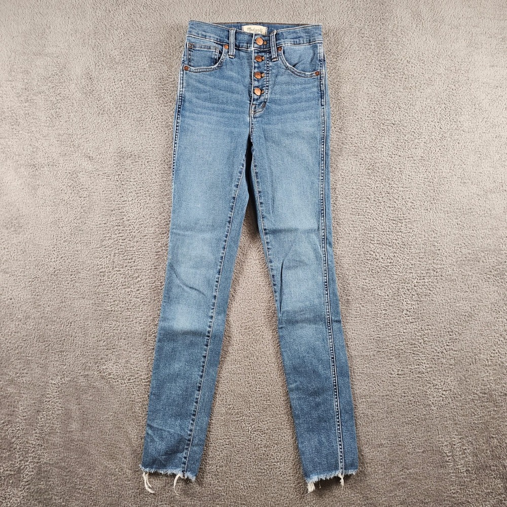 Madewell 10 High-Rise Skinny Jeans Tall Medium Wash Button Fly Raw Hem 24T